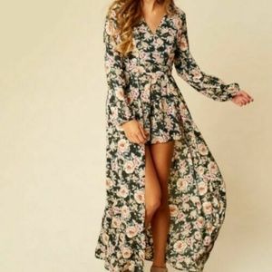 Altar'd State Floral Maxi Dress Romper Long Sleeve